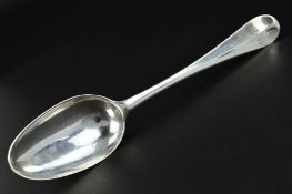 A GEORGE II SILVER OLD ENGLISH PATTERN TABLESPOON ENGRAVED GEORGE & VULTURE, CORNHILL, H & M TO