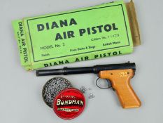 A .177'' DIANA MODEL NO.2 AIR PISTOL, complete with its original carton plus a tin of slugs, the