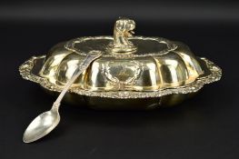 A GEORGE IV SILVER ENTREE DISH AND COVER, leopard's head finial over a shaped rectangular cover