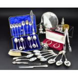 A PARCEL OF SILVER, to include a cased set of six Edwardian Old English pattern teaspoons and
