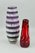 A WHITEFRIARS RUBY RED KNOBBLY VASE DESIGNED BY WILLIAM WILSON AND JIM DYER IN 1964, height
