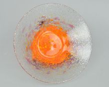 A 1930'S MONART CIRCULAR FLARED BOWL, decorated with silver mica inclusions in the clear glass