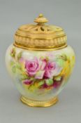 A ROYAL WORCESTER POT POURRI JAR, with cover and inner cover, blush ivory and ivory ground,