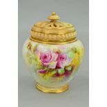 A ROYAL WORCESTER POT POURRI JAR, with cover and inner cover, blush ivory and ivory ground,