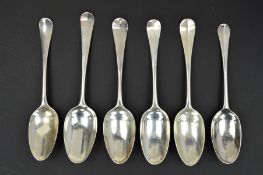 SIX HANOVERIAN PATTERN SILVER TABLESPOONS, all London Assayed, comprising a Rat Tail spoon