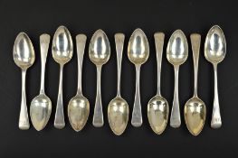 A SET OF SIX GEORGE IV OLD ENGLISH PATTERN TEASPOONS, engraved initials, maker James Beebe, a set of