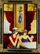 JOEL ROUGIE (FRENCH 1957), 'Rendevous Au Palais Royal', featuring two ladies drinking cocktails in a