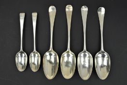 FOUR HANOVERIAN PATTERN SILVER TABLESPOONS, three with shell backs, all London assayed, comprising a
