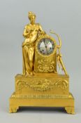 A LATE 19TH CENTURY FRENCH HUNZIKER ORMOLU FIGURAL MANTEL CLOCK, cast with Diana leaning against the