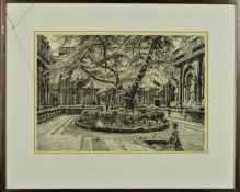FRANCIS DODD (BRITISH 1874-1949), buildings surrounding a tree in a square, etching, signed lower