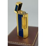 A DUNHILL LIGHTER, the lighter with engine turned decoration and a central blue enamel panel,