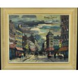 MARCEL LAREAU (FRENCH 20TH CENTURY), French Street scene under a brooding sky, oil on canvas, signed