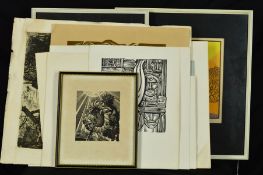 A COLLECTION OF VINTAGE LIMITED EDITION WOODCUT PRINTS AND COLOURED ETCHINGS, some examples have