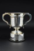 A GEORGE V ELKINGTON & CO TWIN HANDLED TROPHY CUP, bears presentation inscription, Birmingham