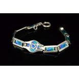 AN EARLY 20TH CENTURY ARTS & CRAFTS SILVER AND ENAMEL BRACELET BY MURRLE BENNETT & CO, bracelet