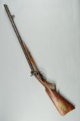 AN ANTIQUE 26 BORE PERCUSSION SIDE BY SIDE SHOTGUN, fitted with 24 1/2'' barrels, its metal work