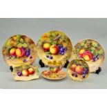 SEVEN PIECES OF ROYAL WORCESTER FRUIT PAINTED PORCELAIN, comprising an 18cm tea plate signed H.