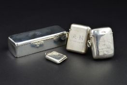 A LATE VICTORIAN SILVER RECTANGULAR TRINKET BOX, the hinged cover engraved with monogram, gilt