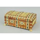 A 19TH CENTURY VIZAGAPATUM IVORY AND SANDALWOOD JEWELLERY BOX, rectangular with domed hinged cover