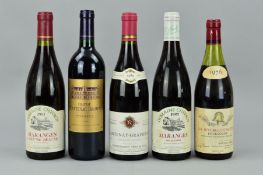 FIVE BOTTLES OF FRENCH WINE, comprising 1 x Domaine Chevrot Maranges Cote de Beaune 1991, 1 x