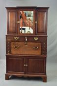 A GEORGE III MAHOGANY SECRETAIRE CABINET, the upper breakfront section with central mirrored