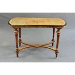 A MID VICTORIAN BURR WALNUT, INLAID AND EBONISED RECTANGULAR OCCASIONAL TABLE, with rounded ends, on