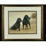 JOHN SILVER (BRITISH 1959), 'Labradors', a pair of black Labradors, oil on board, signed and dated