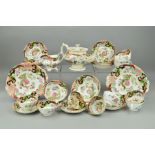 AN EARLY VICTORIAN BONE CHINA TEA SERVICE, possibly Masons, decorated with a printed and painted
