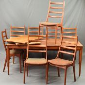 KAI KRISTIENSEN FOR KOROP STOLEFABRIC DENMARK, a set of eight 1960's teak dining chairs with