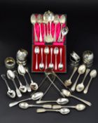 A PARCEL OF SILVER, to include a cased set of George V Old English pattern coffee spoons, maker EP