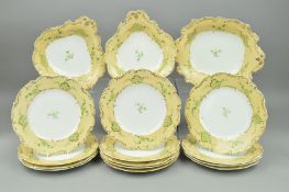 A VICTORIAN PORCELAIN PART DESSERT SERVICE, apricot ground with hand painted green and pink