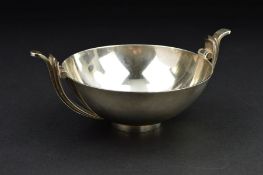 A SWEDISH ART DECO STERLING SILVER TWIN HANDLE BOWL BY ATELIER BORGILA, base marked 'Borgila