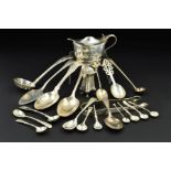 A PARCEL OF SILVER, to include a pair of Hester Bateman bright cut sugar tongs, a George V mustard