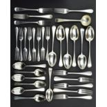 AN EDWARDIAN SILVER PART CANTEEN OF OLD ENGLISH PATTERN FLATWARE, comprising one sauce ladle, six