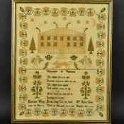 A VICTORIAN NEEDLEWORK SAMPLER WORKED BY ELIZABETH WATTS, 'Work this piece at Mrs Baileys School,