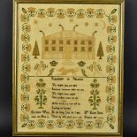 A VICTORIAN NEEDLEWORK SAMPLER WORKED BY ELIZABETH WATTS, 'Work this piece at Mrs Baileys School,