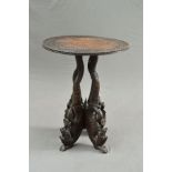 A LATE 19TH CENTURY ANGLO-INDIAN CARVED HARD WOOD OCCASIONAL TABLE, the circular top with carved