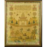 A REGENCY NEEDLEWORK SAMPLER WORKED BY SARAH LIZARS, aged 8 years, 1816, with foliate border,