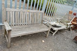 A WOODEN GARDEN BENCH AND LOUNGER (All proceeds to Lichfield Local Charities)