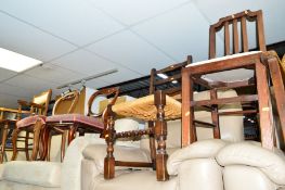 A QUANTITY OF VARIOUS CHAIRS, to include an Edwardian elbow chair, two Victorian chairs and two