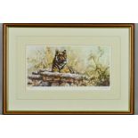 TONY FORREST (BRITISH 1961) a limited edition print 84/500 of a tiger lying on a rock, signed and