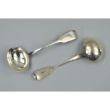 A PAIR OF VICTORIAN SILVER FIDDLE PATTERN SAUCE LADLES, maker Elizabeth Eaton, London 1853, 4.50ozt,