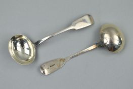 A PAIR OF VICTORIAN SILVER FIDDLE PATTERN SAUCE LADLES, maker Elizabeth Eaton, London 1853, 4.50ozt,