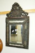 A 19TH CENTURY MOULDED BRASS FRAMED BEVELLED EDGE WALL MIRROR (sd)