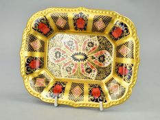 A ROYAL CROWN DERBY OLD IMARI RECTANGULAR DISH, '1128' pattern, gold banded, approximate length