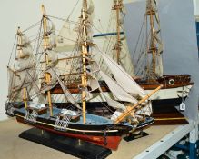 THREE MODELS OF THE CUTTY SARK, approximate sizes are length 82cm x height 77cm, length 85cm x