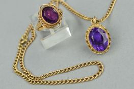 TWO ITEMS OF JEWELLERY, to include a late 20th Century amethyst pendant, an oval mixed cut