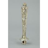 AN EDWARDIAN SILVER SEALING WAX HOLDER, the tapered handle with embossed scrolling, foliate and