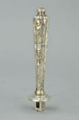 AN EDWARDIAN SILVER SEALING WAX HOLDER, the tapered handle with embossed scrolling, foliate and