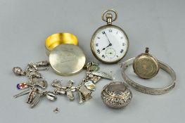 A SELECTION OF SILVER AND WHITE METAL JEWELLERY AND NOVELTIES, to include a late Victorian